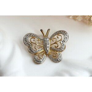 Butterfly Dual Toned Beaded Butterfly 925 Sterling Silver Vintage Pendant Charm